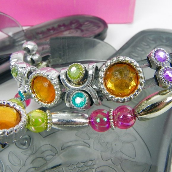 NWT Jewelled Flat Sandals | Clear Plastic Sandals - Size 8.5 to 9 - Picture 9 of 11